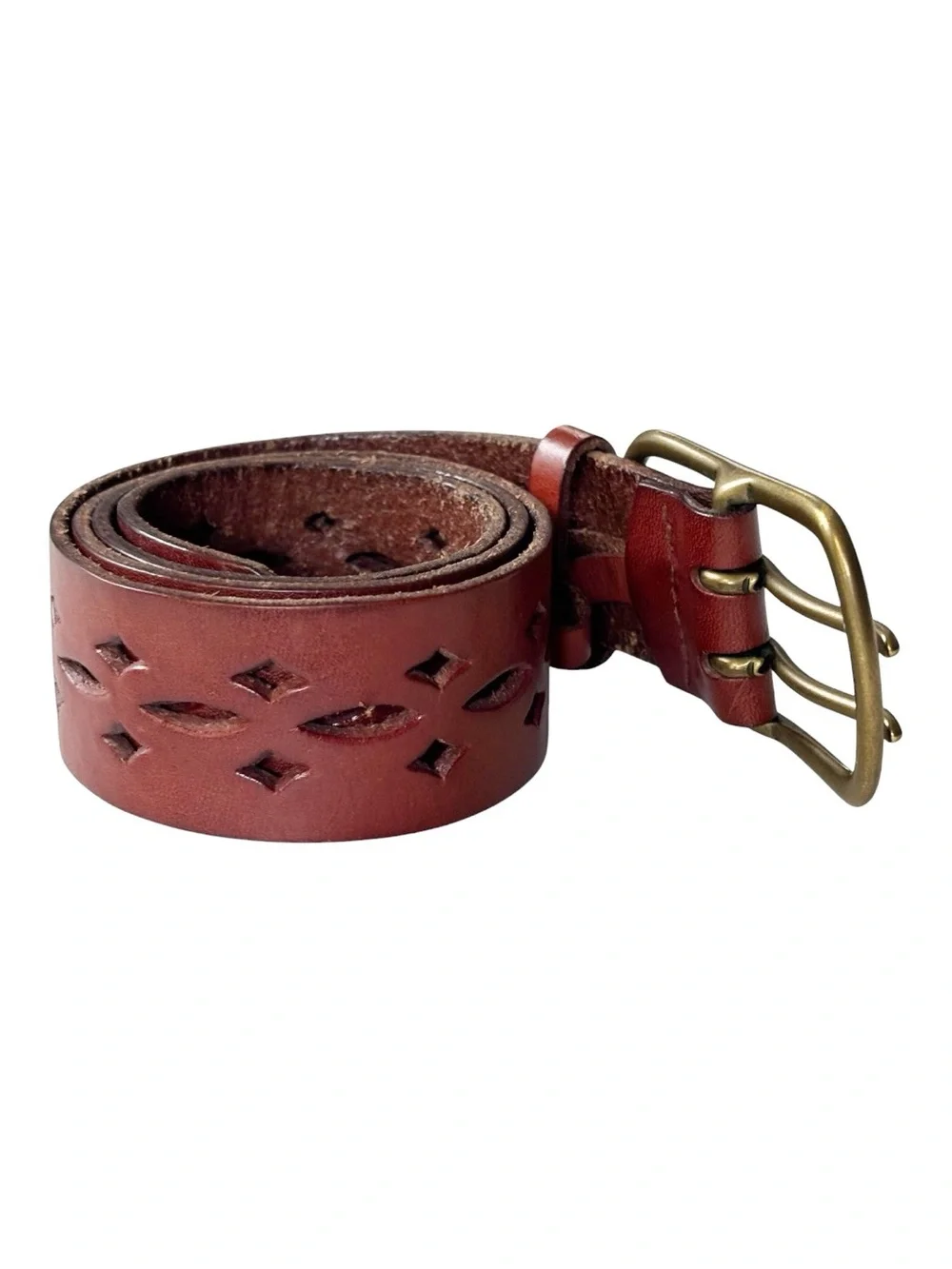 J. crew vintage hand made in England cut out design leather belt solid brass | S